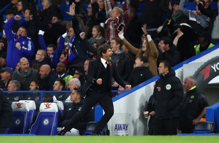 Antonio Conte celebrated every Chelsea goal as his team went top of the table