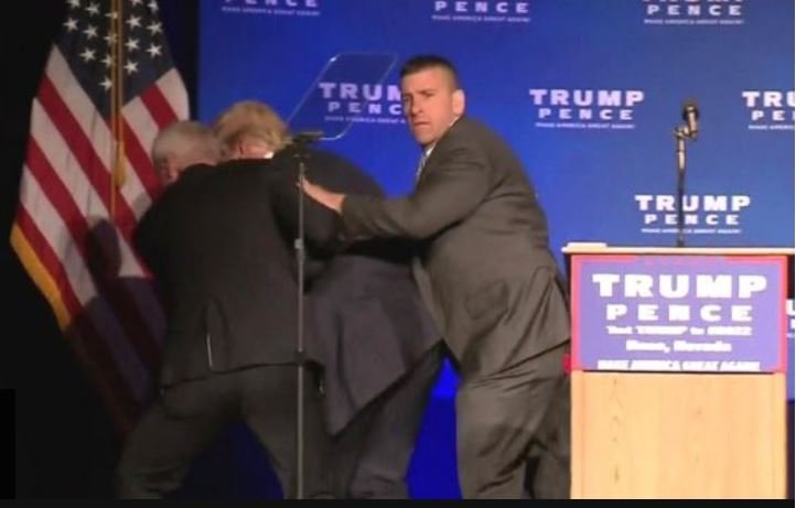 Donald Trump rushed off the stage by secret service agents after an alarm was raised in Reno, Nevada