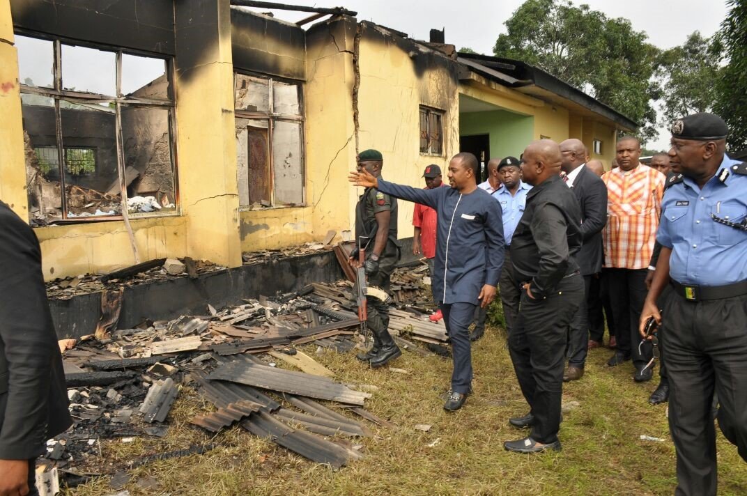 Picture of burnt INEC Headquarters in Rivers State