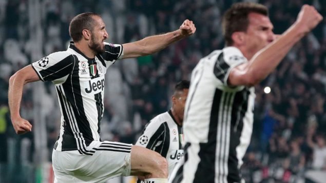 Chiellini celebrates making it 3-0 for Juventus