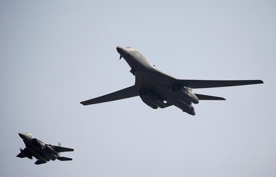 a pair of strategic US bombers flew training drills with the South Korea and Japanese air forces