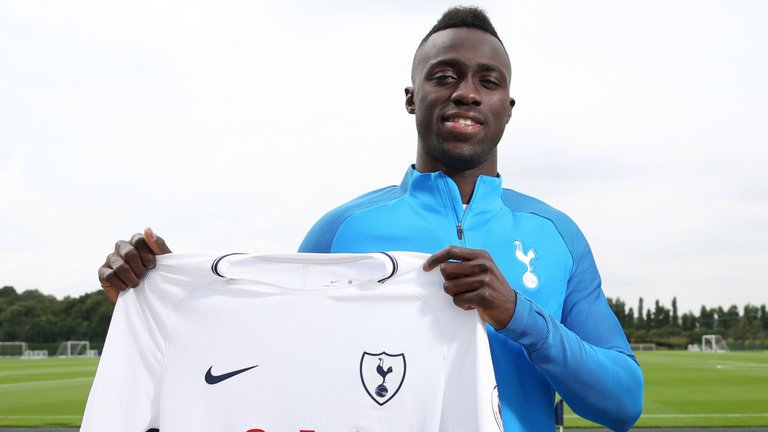 Davinson Sanchez poses at Hotspur Way after completing his transfer to Tottenham