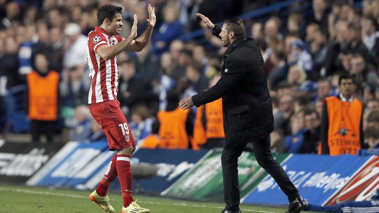 Diego Costa (L) will link up once again with Diego Simeone at Atletico