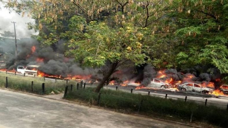 Vehicles burn as tanker explodes in Festac area of Lagos on Wednesday