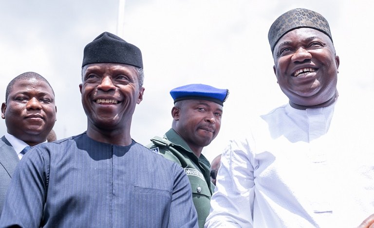 Nigeria's acting President Yemi Osinbajo and Governor Ifeanyi Ugwuanyi during his visit to the state