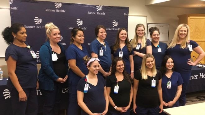 Some of the nurses at a hospital in Mesa, Arizona attend a news conference