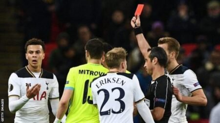 Dele Alli was sent off in the 39th-minute against Gent as Spurs were knocked out of the Europa League