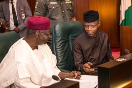 Osinbajo presides over FEC as Ministers handover expires His Excellency Vice President Prof. Yemi Osinbajo with Chief of Staff to the President, Mallam Abba Kyari shortly before the commencement of the FEC Meeting at the Council Chambers, State House, Abuja. 3rd May 2017. Photo: NOVO ISIORO