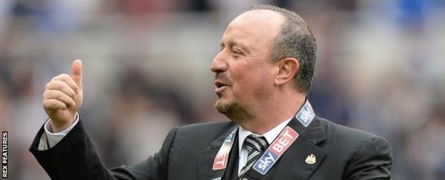 Newcastle manager Rafa Benitez celebrates in front of the home fans