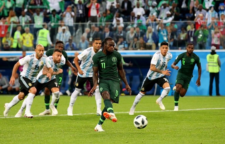Victor Moses scored from the spot to help Nigeria secure progression to the knockout stage of the World Cup