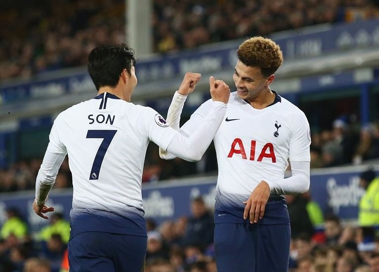 Dele Alli and Heung-Min Son celebrate as Tottenham take lead