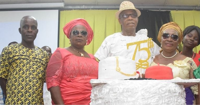 Pa Onwordi with family members during his 75th birthday