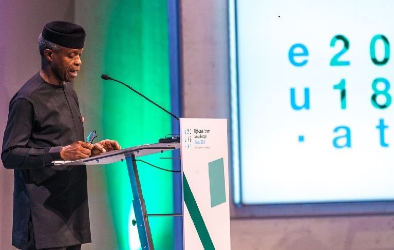 Vice President Yemi Osinbajo addressing the 2018 Africa_Europe high-level Forum in Vienna, Austria