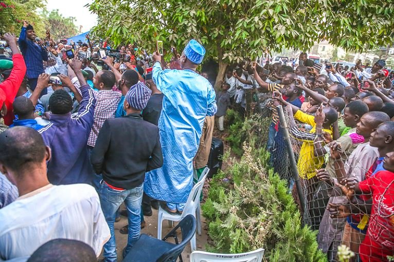 VP Yemi Osinbajo addressing the crowd in Mpape on Thursday as he took his Family Chat campaign style to the outskirt of Abuja