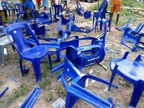 One dead as thugs attack APC rally in Sagbama Upturned chairs at the campaign rally of APC in Sagbama, Bayelsa