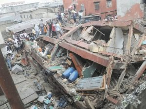 Two-storey building collapses in Anambra FILE PHOTO: An aerial view of a collapsed building in Lagos