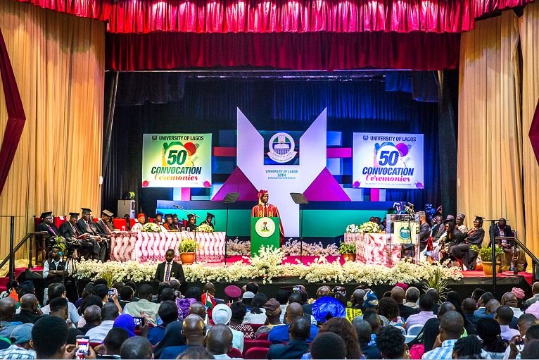 Vice President Yemi Osinbajo delivering his speech at the 50th Anniversary of Unilag Convocation
