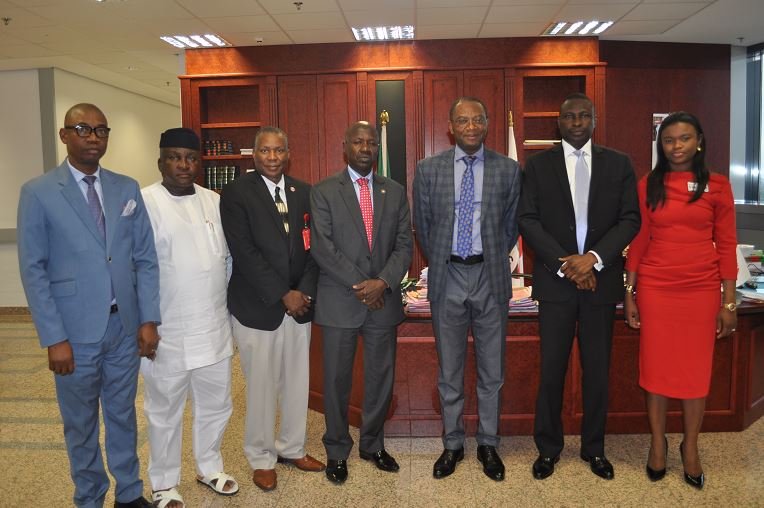 L-R: Tony Orilade, Ag. Spokesperson, EFCC; Tony Amokeodo, SA (Media) to Magu; Dr. Aminu Gusau, Director Organisational Support; Ibraim Magu, Ag. Chairman, EFCC; Dr. Joe Abah, Country Director, DAI; Olanipekun Olukoyede, Secretary to the Commission,(EFCC) and Esther Adegunle from DAI