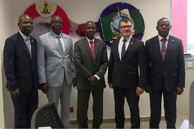 L-R: Ogundele Adewale, Chief Superintendent of Police, CSP; Umar Garba Baba, Commissioner of Police, CP Interpol; Acting Chairman of the EFCC, Ibrahim Magu; Sebastian Bley, Interpol's Coordinator on Anti-corruption and Olude Ademola a Police Inspector