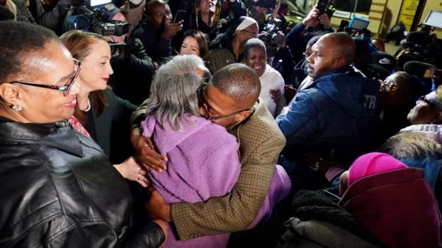 Alfred Chestnut embraced his mother following his release