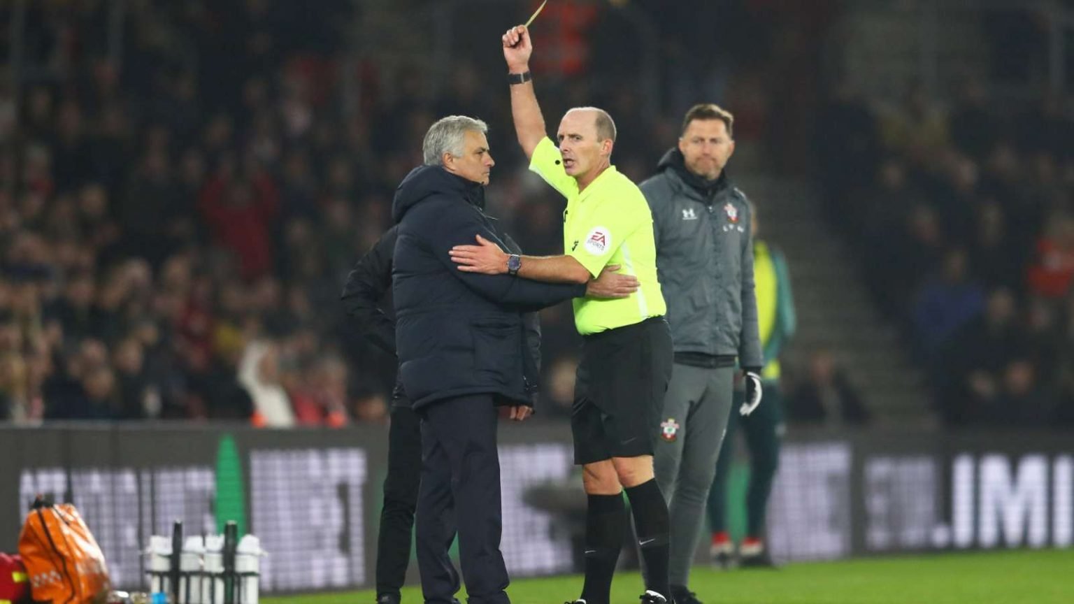 Jose Mourinho was shown the yellow card at Saint Mary's