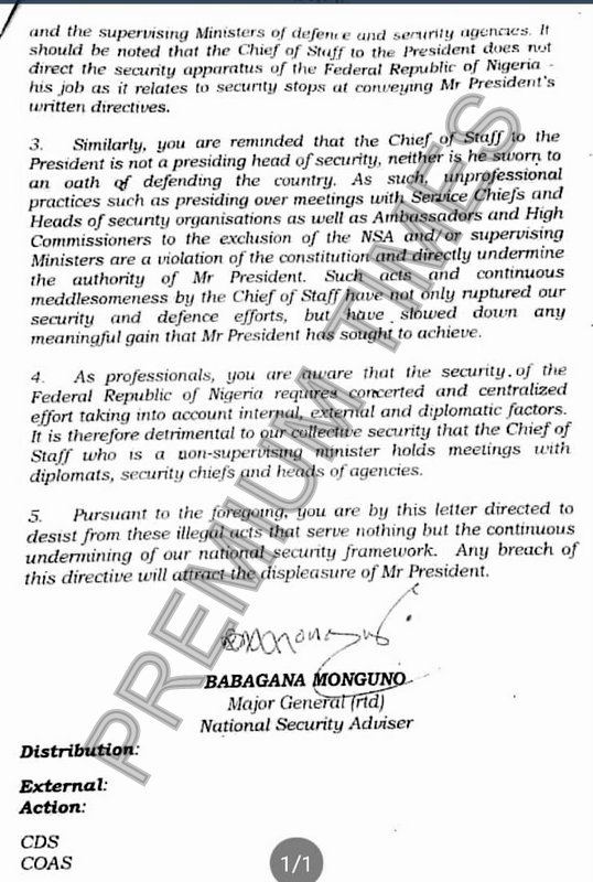 Babagana Monguno has accused Abba Kyari of dangerously interfering with national security1