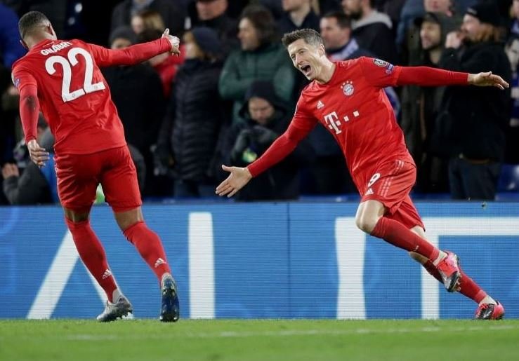 Bayern outclass Chelsea at Stamford Bridge Serge Gnabry and Robert Lewadowski celebrate Bayern's third goal of the night