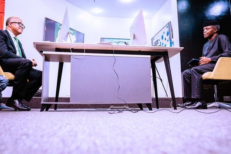 Vice President Yemi Osinbajo SAN and DG of NCDC Dr. Chikwe Ihekweazu participate in a Google Hangout with young and innovative Nigerians developing and contributing innovativetech solutions to confront COVID-19