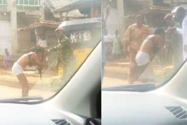 A soldier strips a lady naked for allegedly dressing indecently Indecent Dressing