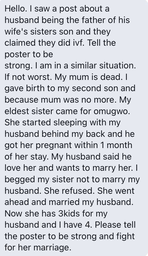 Elder sister marries younger sisters husband during omugwo