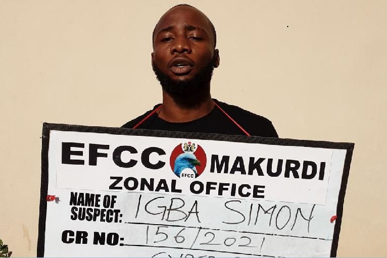 Igba Simon was arrested along with three others for internet fraud in Makurdi, Benue state