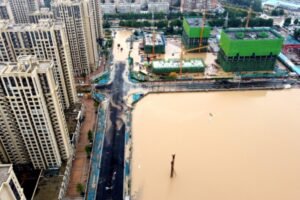 An aerial view of flooded areas in China
