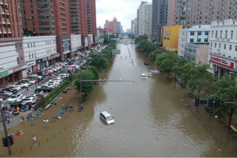 An aerial view of flooded areas in China