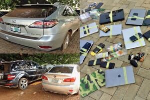 Cars, laptops and phones were confiscated from the fraudsters
