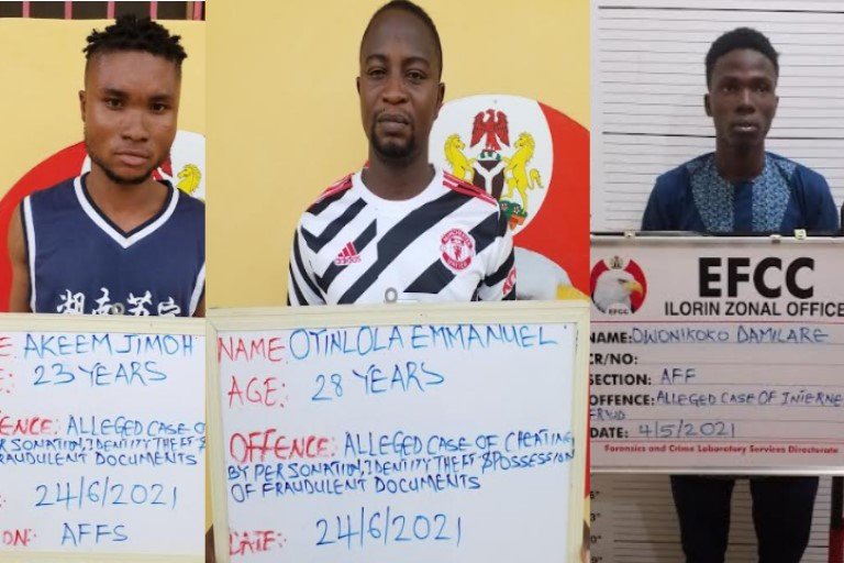 Prince Oyinlola Adedayo, Jimoh Akeem Lawal and Owonikoko Kehinde Damilare were arrested by EFCC for cybercrime in ilorin