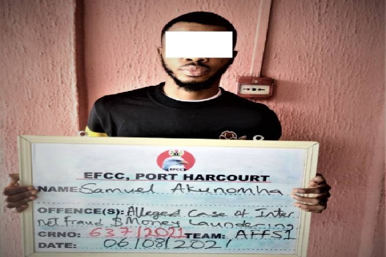 Samuel Akunomah was arraigned by EFCC for alleged internet fraud