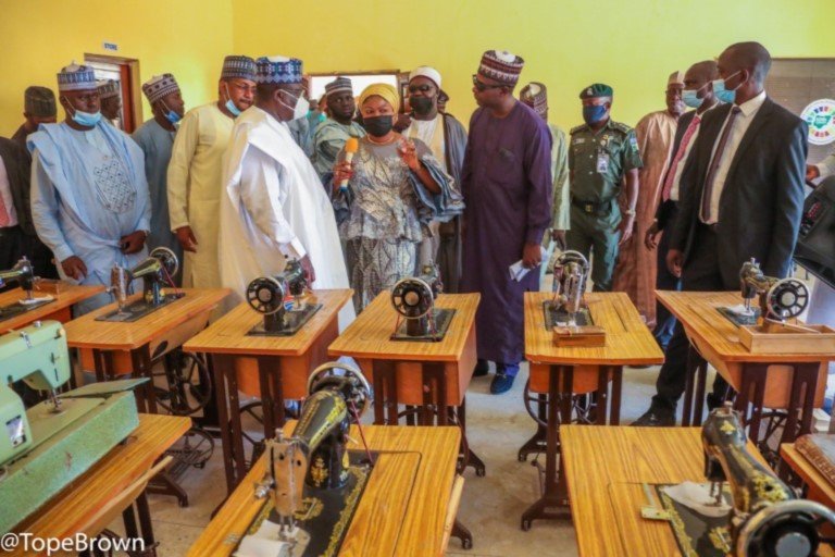 President of the Senate, Ahmad Lawan, at the commissioning of the Skills Acquisition Center constructed by OSSAP-SDGs and donated to Umar Suleiman College of Education, Gashua, on Saturday.