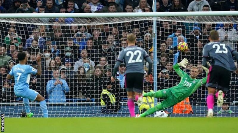 Sterling's first-half penalty meant he has scored in four successive Premier League games for the first time since September 2017 Leicester