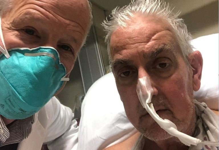 Surgeon Bartley P. Griffith pictured with David Bennett earlier this month