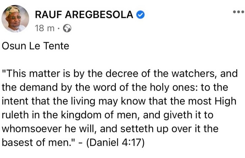 Rauf Aregbesola reacts to Ademola Adeleke's Osun victory