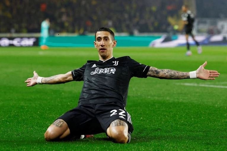 Di Maria hat-trick sends Juventus into last 16 Angel Di Maria celebrates scoring his first goal of the night