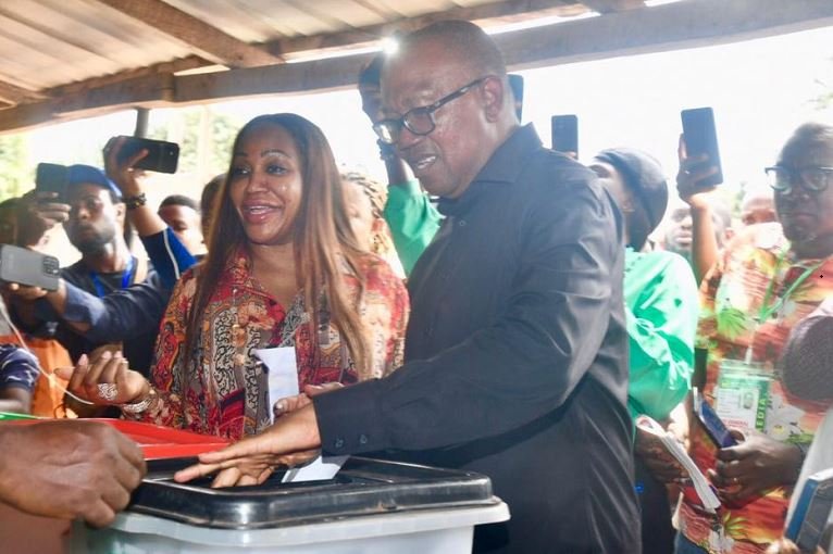 Peter Obi and his wife voting in Agulu, Anambra state