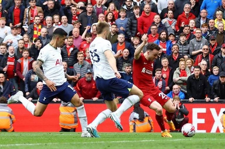 Liverpool's Diogo Jota scores their fourth goal in a seven-goal thriller at Anfield