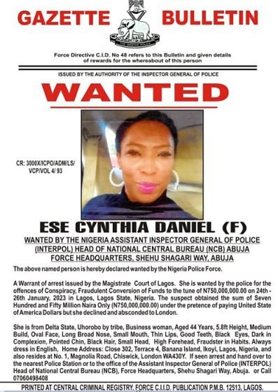 Ese Cynthia Daniel declared wanted