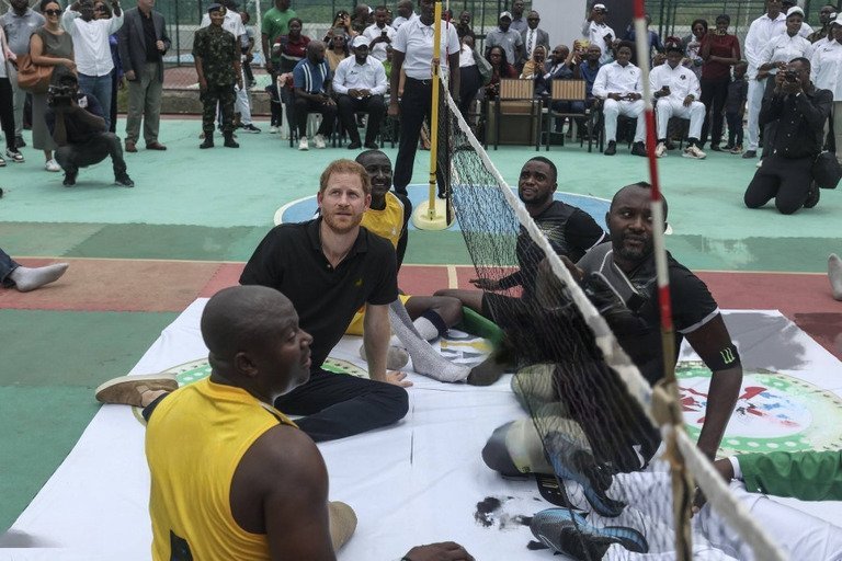 Prince Harry played a seated volleyball match with Nigerian army veterans