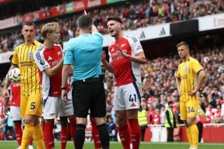 Brighton hold Arsenal as Declan Rice see red Arsenal drop first point of the season