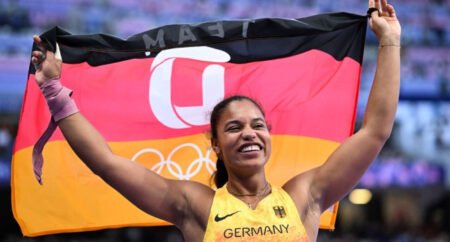 VIDEO: German athlete, Yemisi Ogunleye sings in Yoruba after winning gold in Shotput