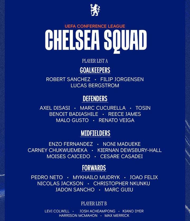 Chelsea excludes Cole Palmer from Conference League squad