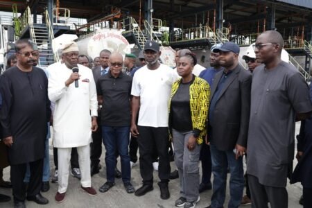 Wale Edun speaking during a tour of the Dangote Refinery on Sunday