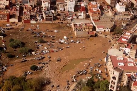 An aerial view of the destruction and flooding in Spain